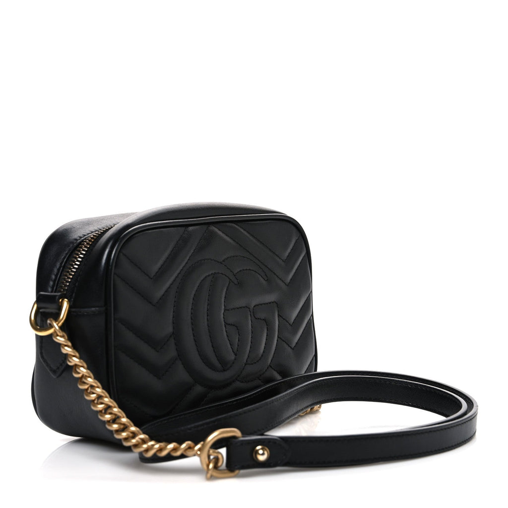 Gucci Calfskin Matelasse Mini GG Marmont Chain Shoulder Bag Black