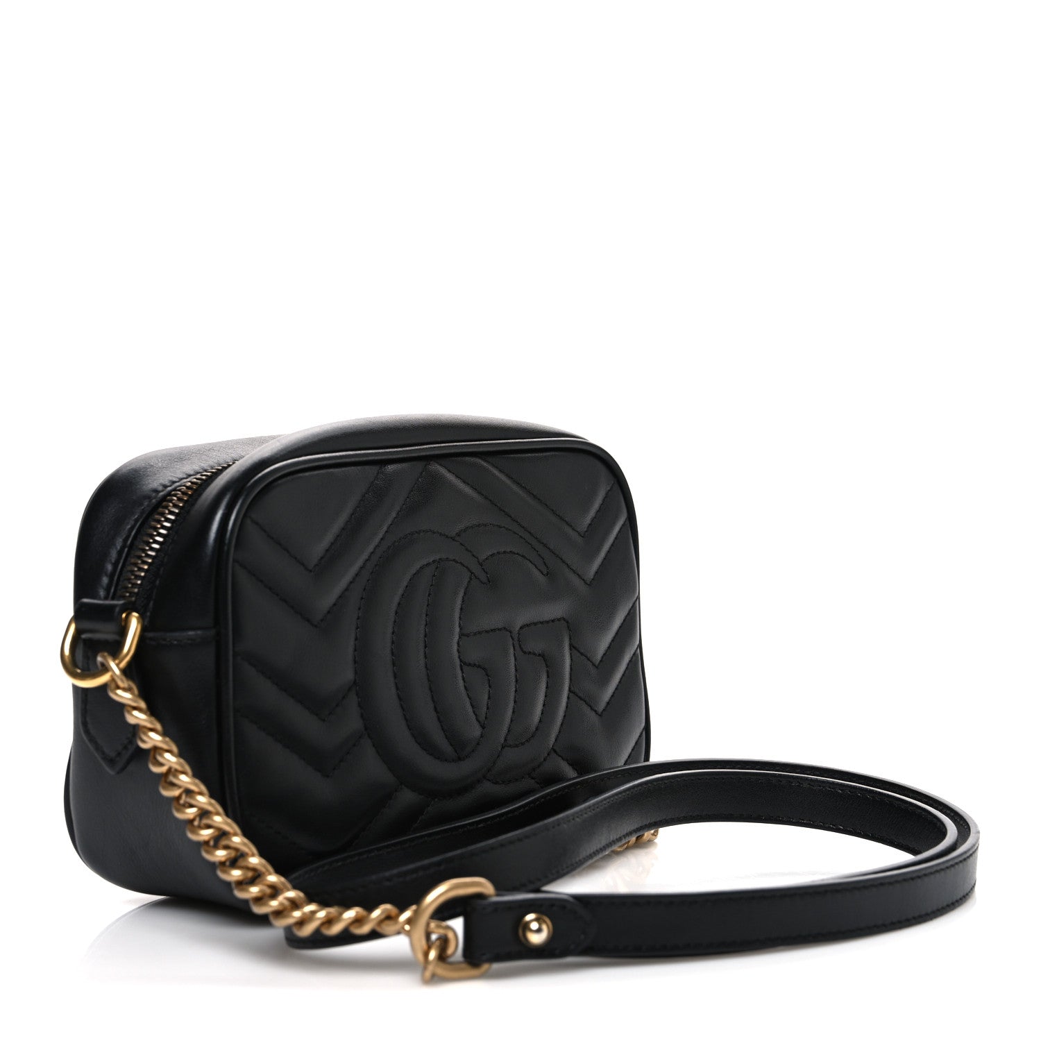 Gucci Calfskin Matelasse Mini GG Marmont Chain Shoulder Bag Black