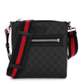 Gucci GG Supreme Monogram Web Small Flat Messenger Bag Black Grey