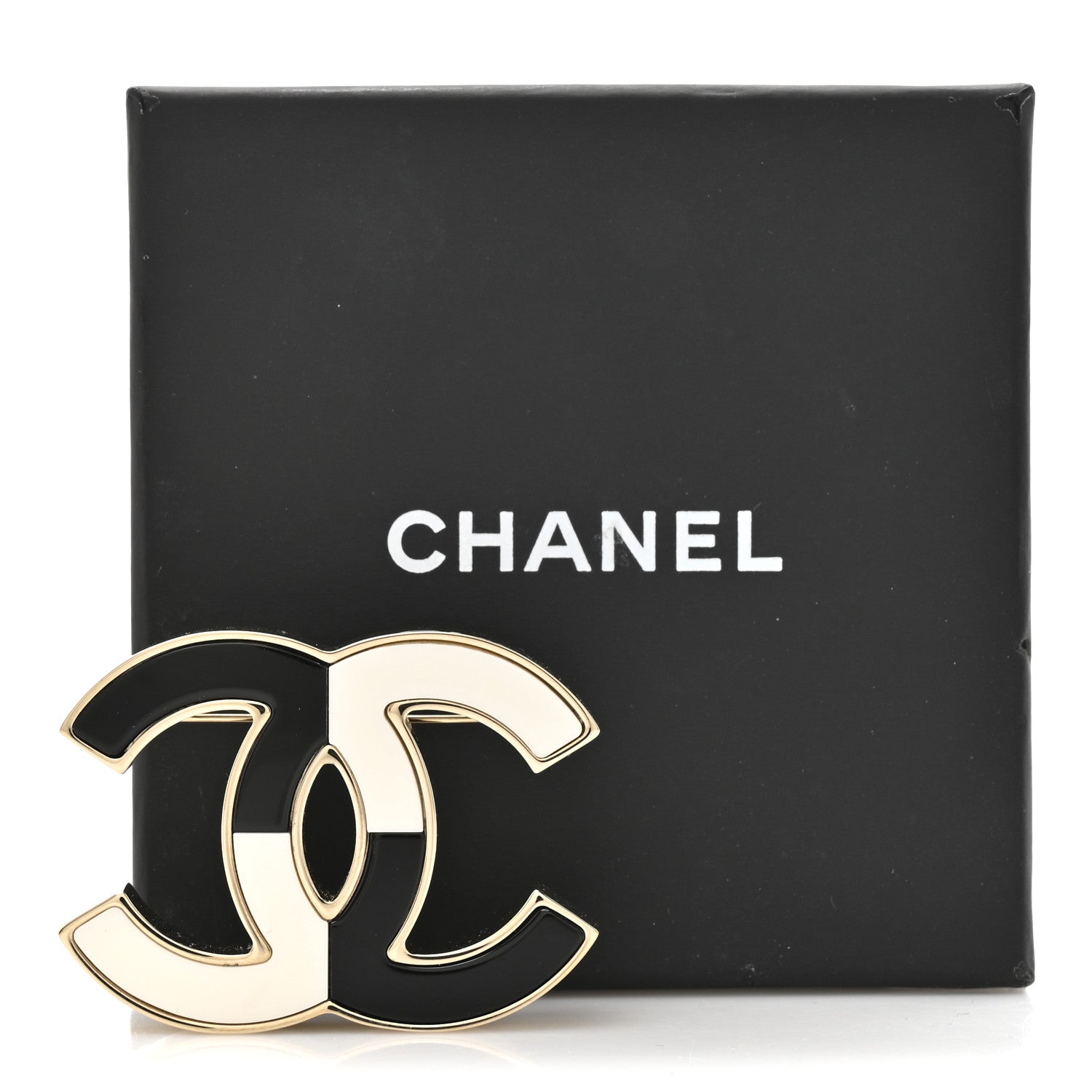 Enamel CC Brooch Black White Gold