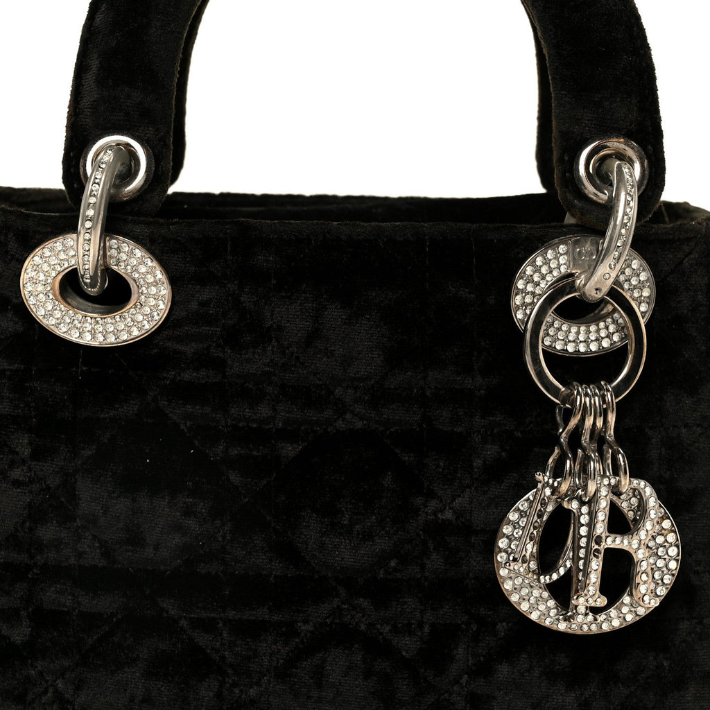 Christian Dior Velvet Crystal Mini Lady Dior Black