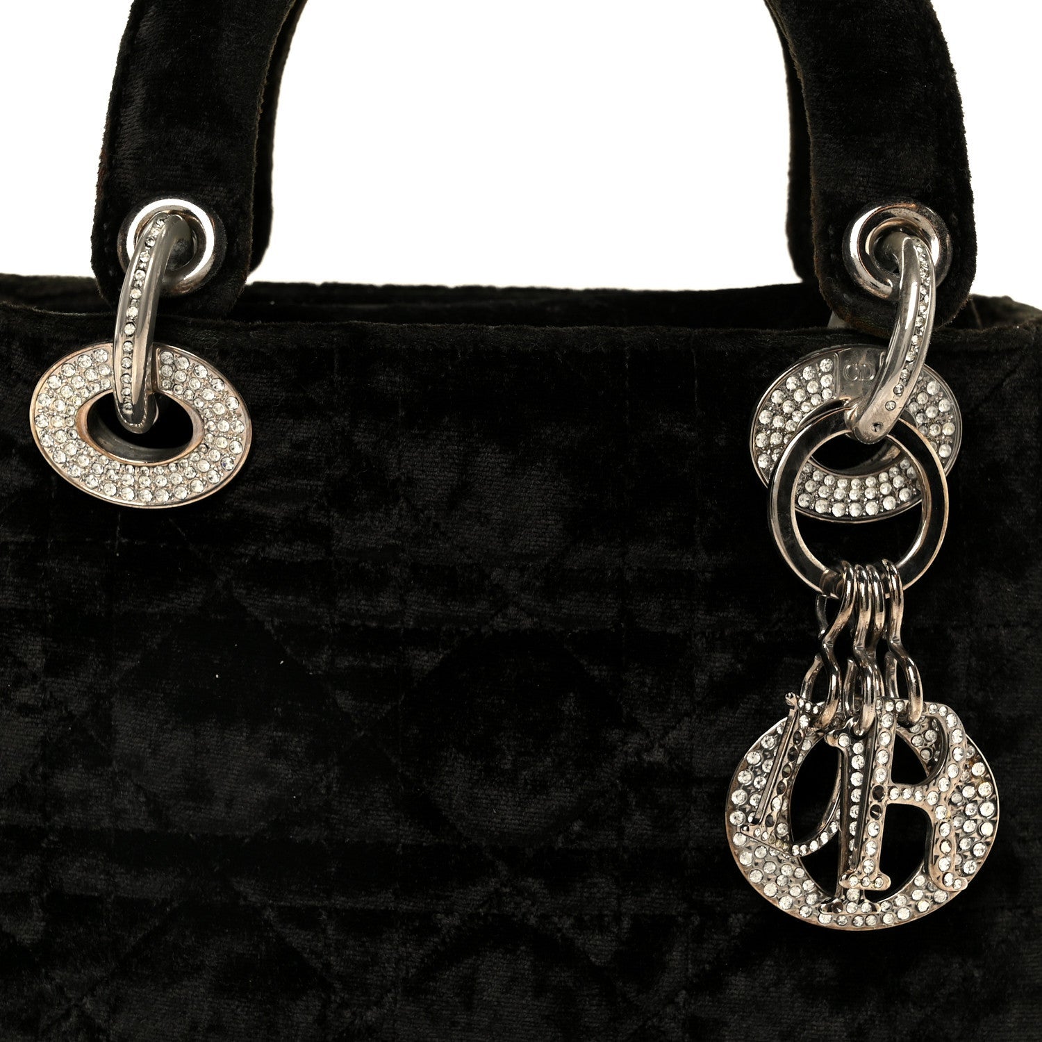 Christian Dior Velvet Crystal Mini Lady Dior Black