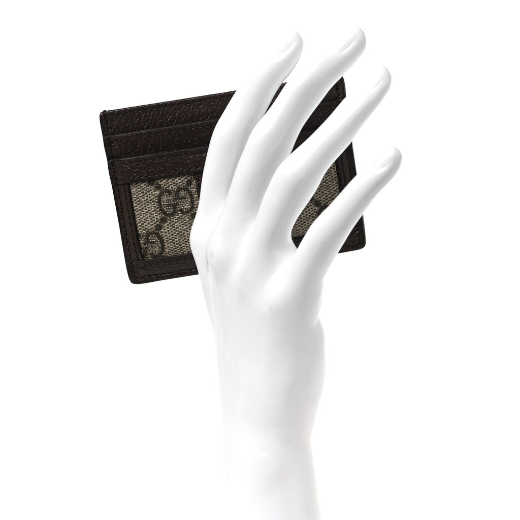 Gucci GG Supreme Monogram Textured Dollar Calfskin Ophidia Card Holder Beige Ebony New Acero