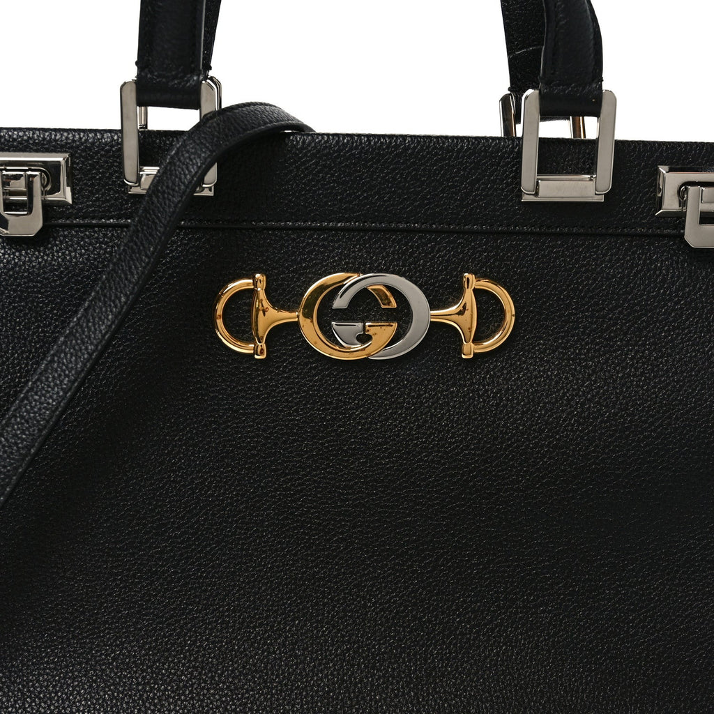 Gucci Grainy Calfskin Medium Zumi Top Handle Bag Black