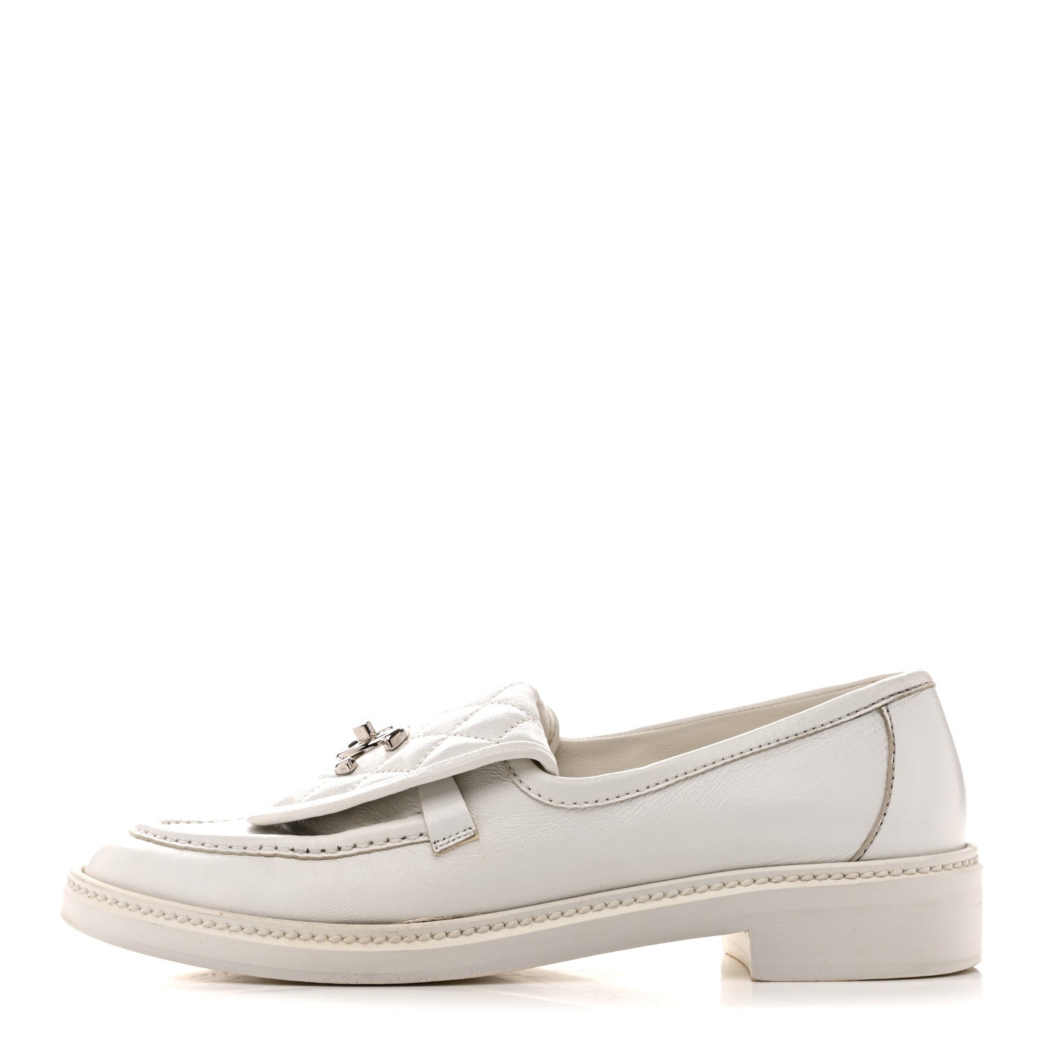 Chanel Shiny Lambskin Quilted CC Turnlock Loafers 40 White