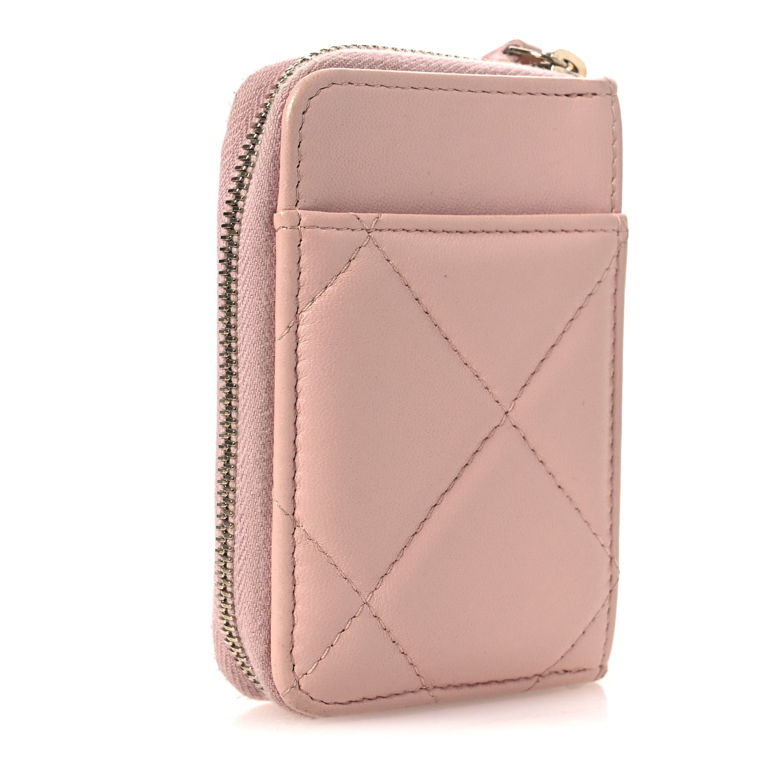 Lambskin Quilted Chanel 19 Vertical Zip Card Holder Wallet Light Pink