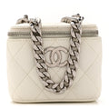Chanel Caviar Quilted Enamel Coco Mini Vanity Case With Chain White