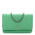 Chanel Caviar Chevron Quilted Wallet On Chain WOC Green