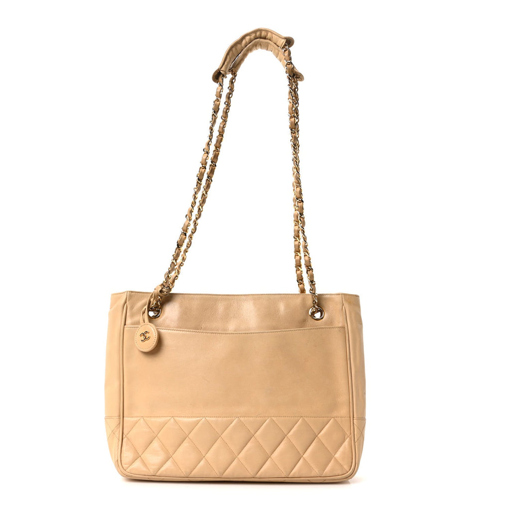 Chanel Lambskin Quilted Shopping Tote Beige