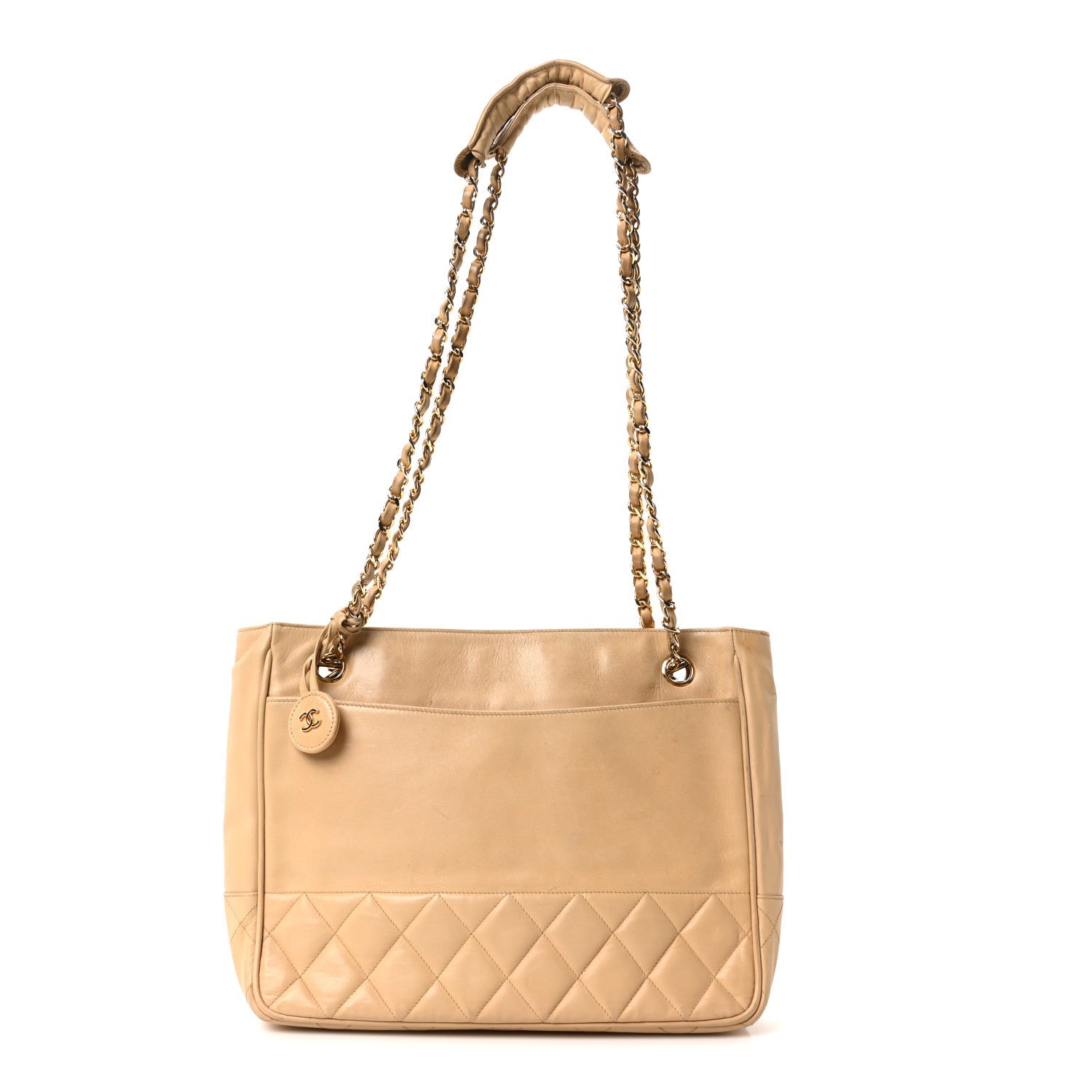 Chanel Lambskin Quilted Shopping Tote Beige