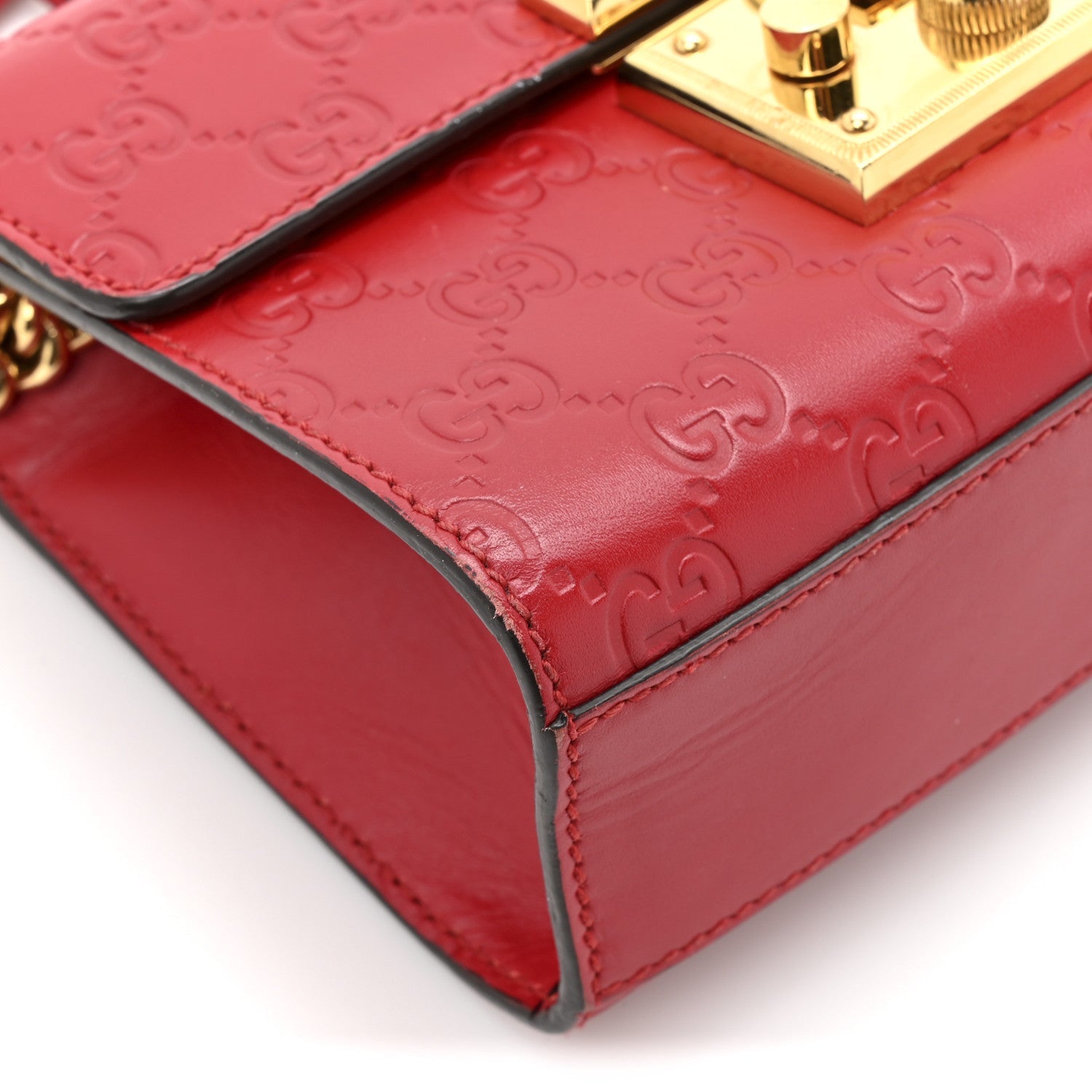 Gucci Guccissima Small Padlock Shoulder Bag Hibiscus Red