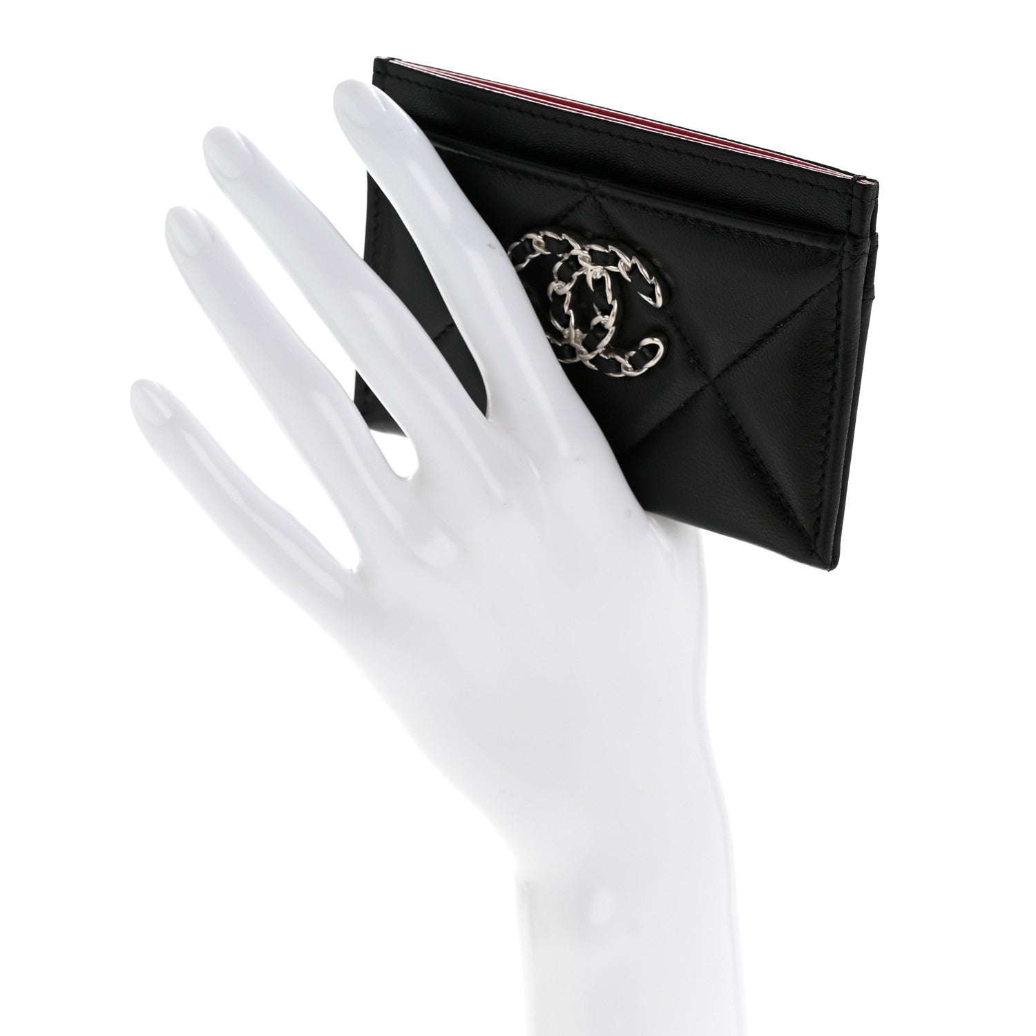 Lambskin Quilted Chanel 19 Card Holder Black