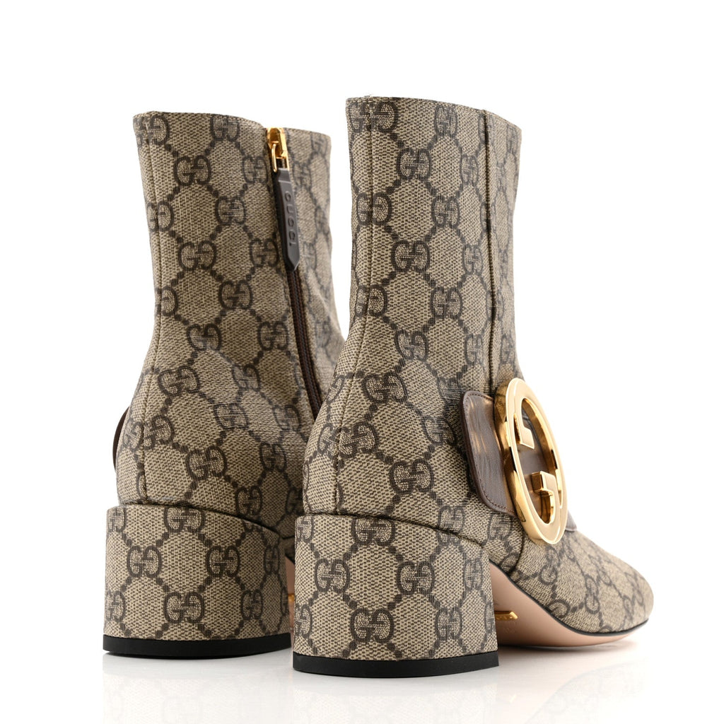 Gucci GG Supreme Monogram Malaga Kid Blondie 55mm Ankle Boots 35 Beige Ebony New Acero