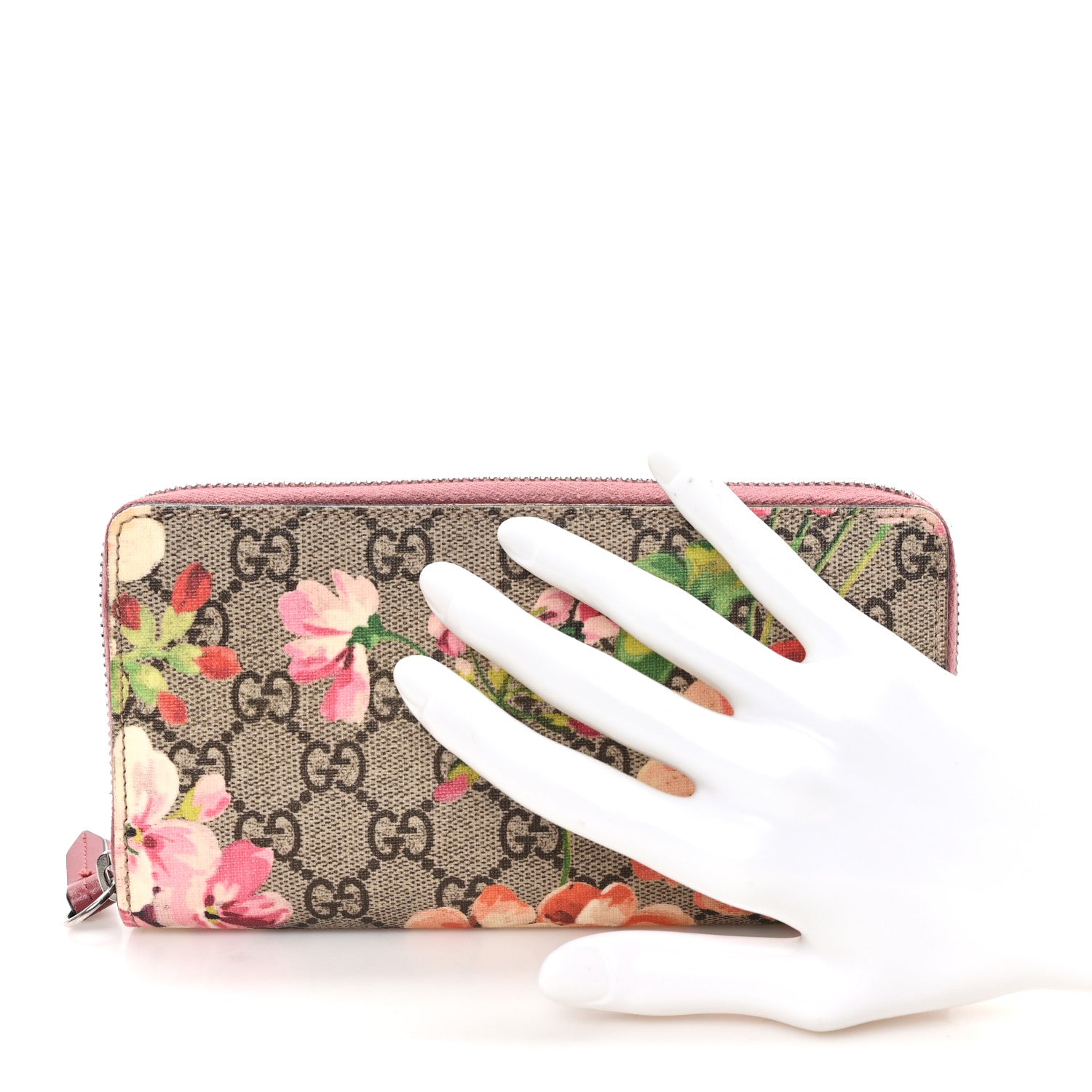 Gucci GG Supreme Monogram Blooms Zip Around Wallet Beige Multicolor Dry Rose