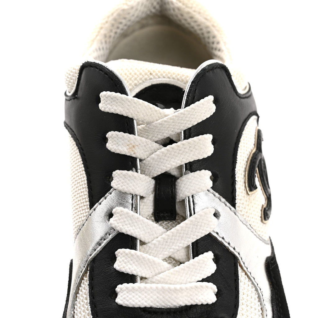 Mesh Suede Calfskin Grained Calfskin Womens CC Sneakers 35 Black White Silver