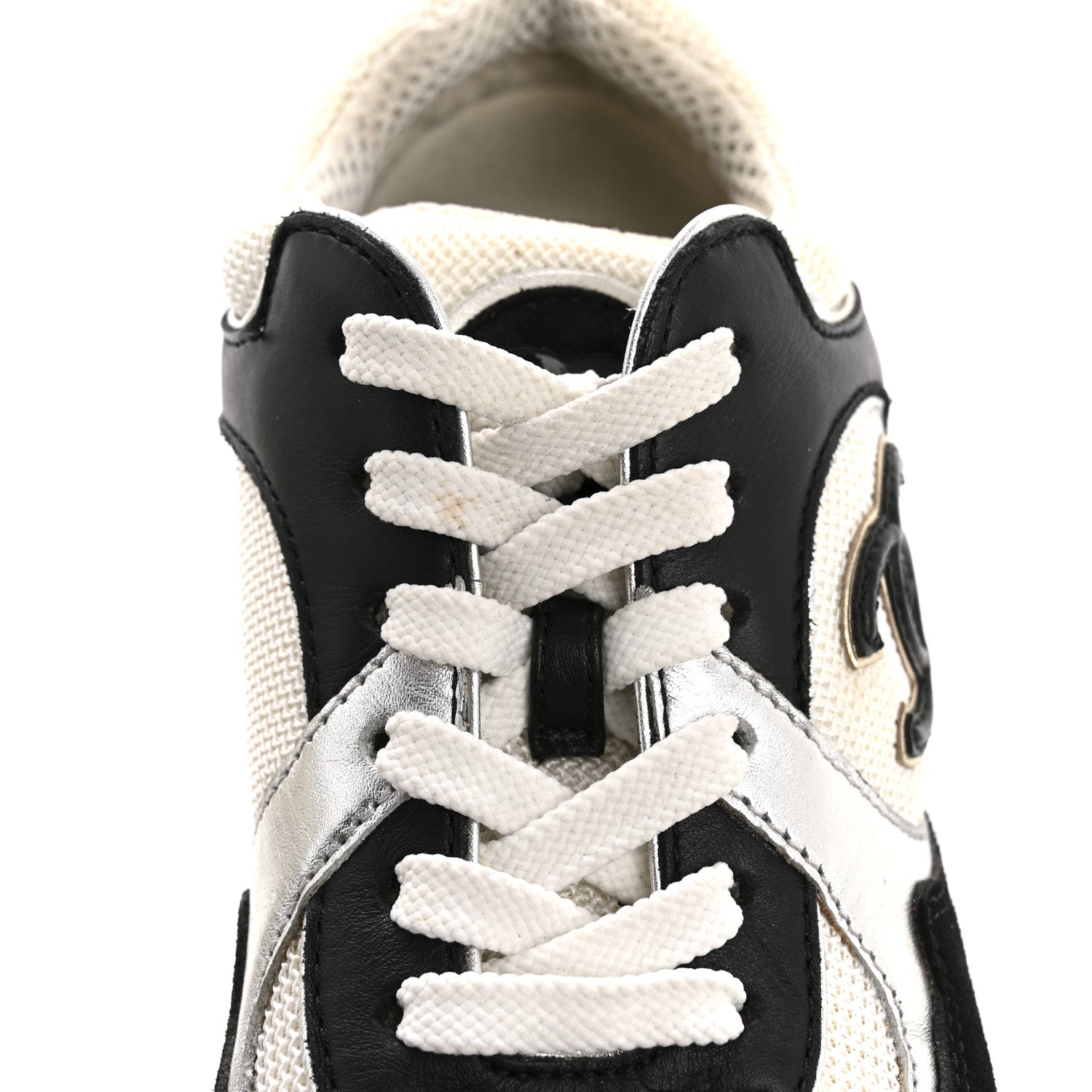 Mesh Suede Calfskin Grained Calfskin Womens CC Sneakers 35 Black White Silver