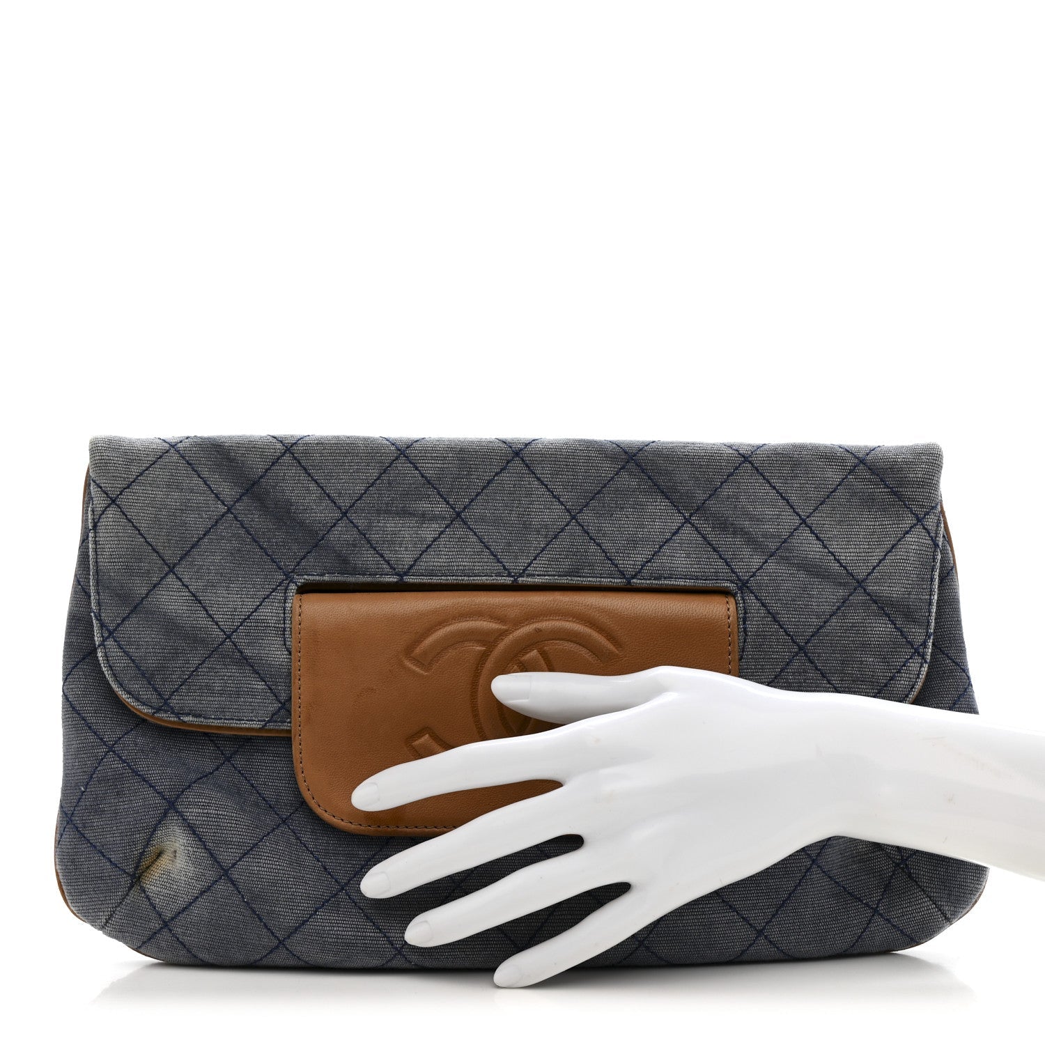 Chanel Denim Lambskin Quilted CC Clutch Blue