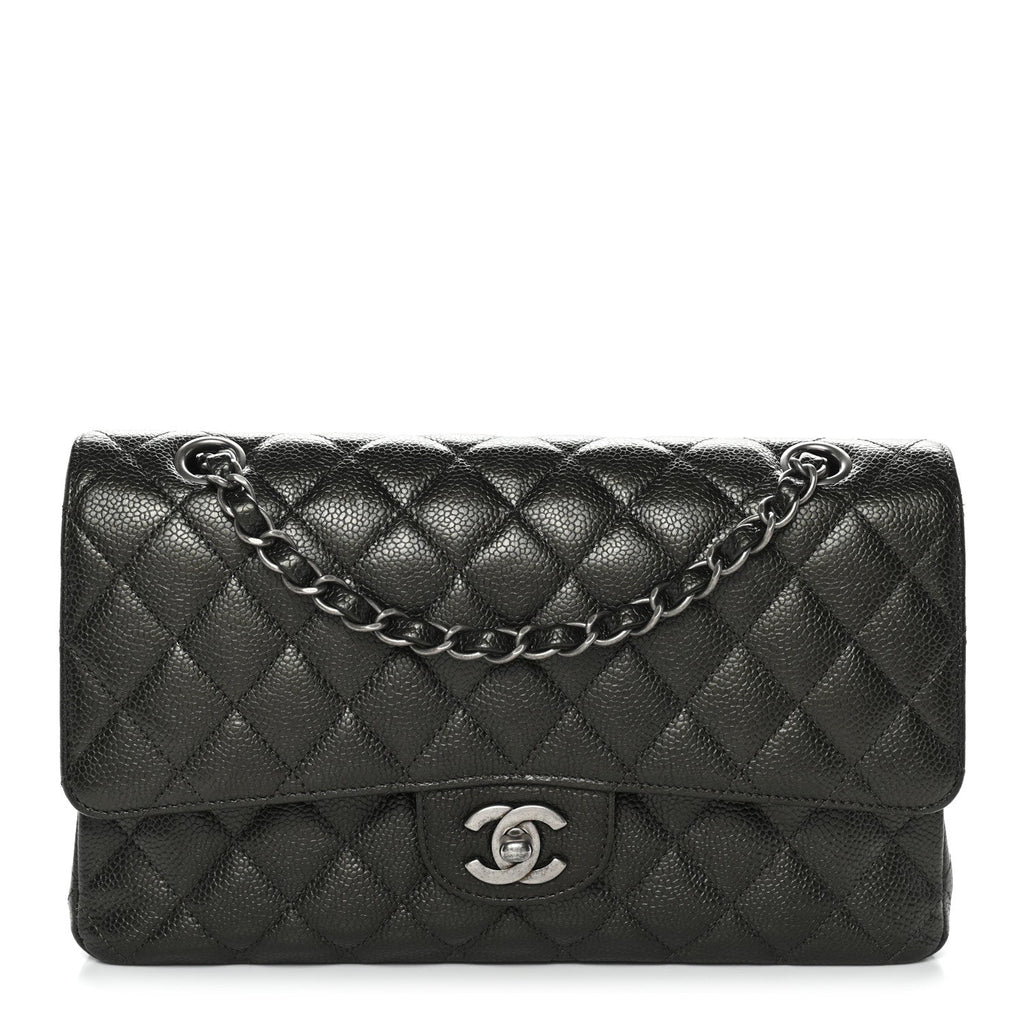 Chanel Metallic Caviar Quilted Medium Double Flap Dark Charcoal