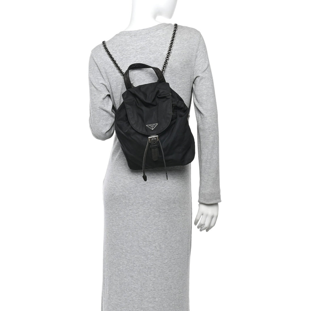 Prada Tessuto Nylon Vela Chain Backpack Black