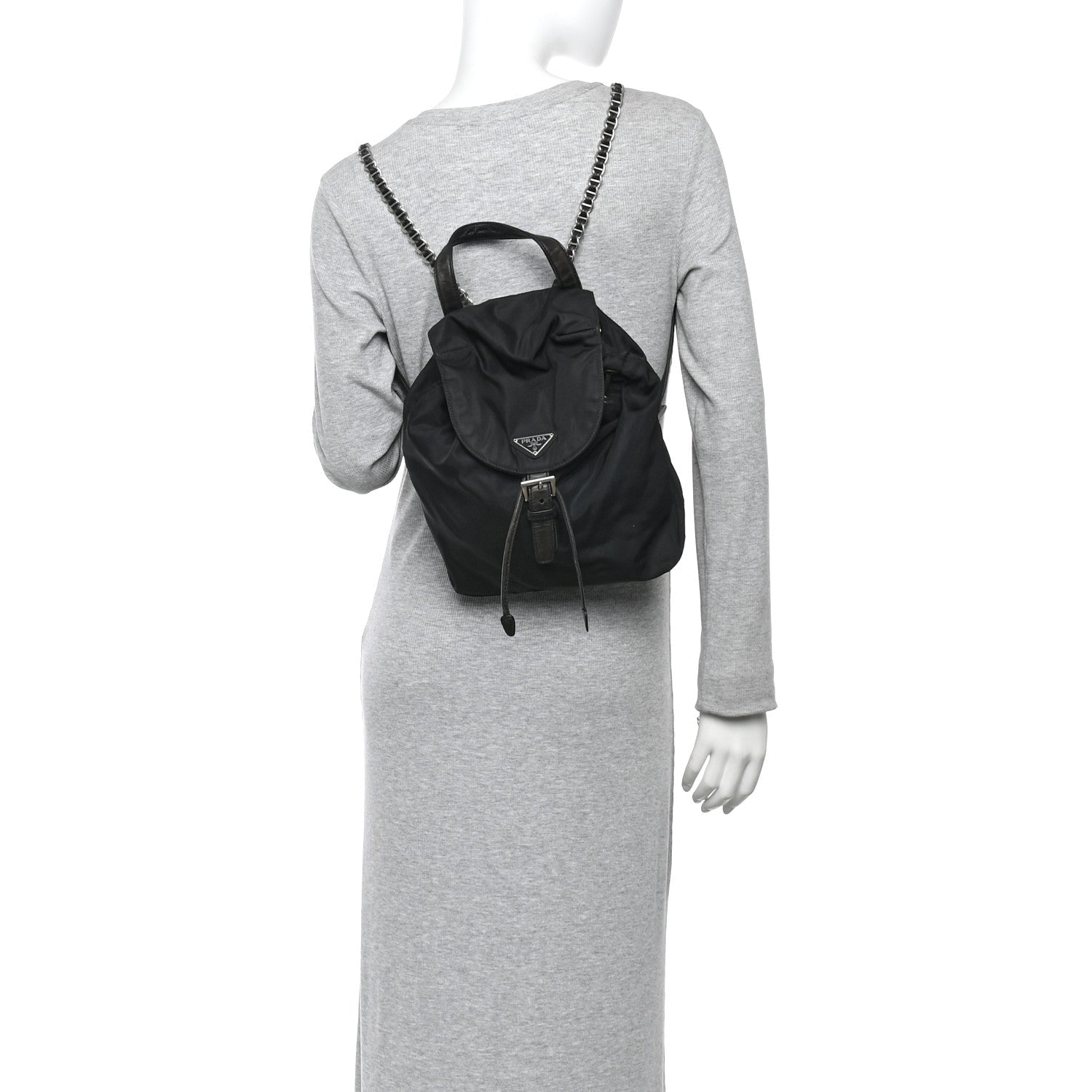 Prada Tessuto Nylon Vela Chain Backpack Black