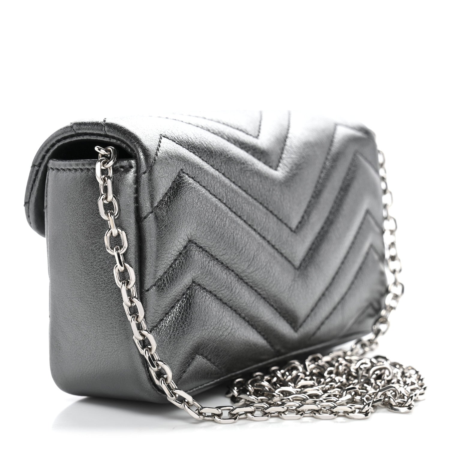 Gucci Metallic Lambskin Matelasse Mini GG Marmont Shoulder Bag Piombo