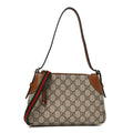 Gucci GG Supreme Monogram Textured Calfskin Small Emblem Shoulder Bag Beige Dark Brown