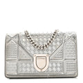Christian Dior Metallic Patent Micro-Cannage Baby Diorama Flap Bag Silver