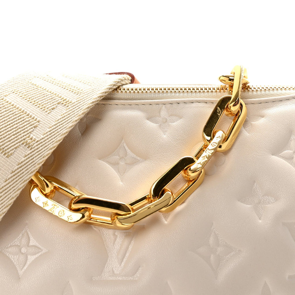 Louis Vuitton Lambskin Embossed Monogram Coussin PM White