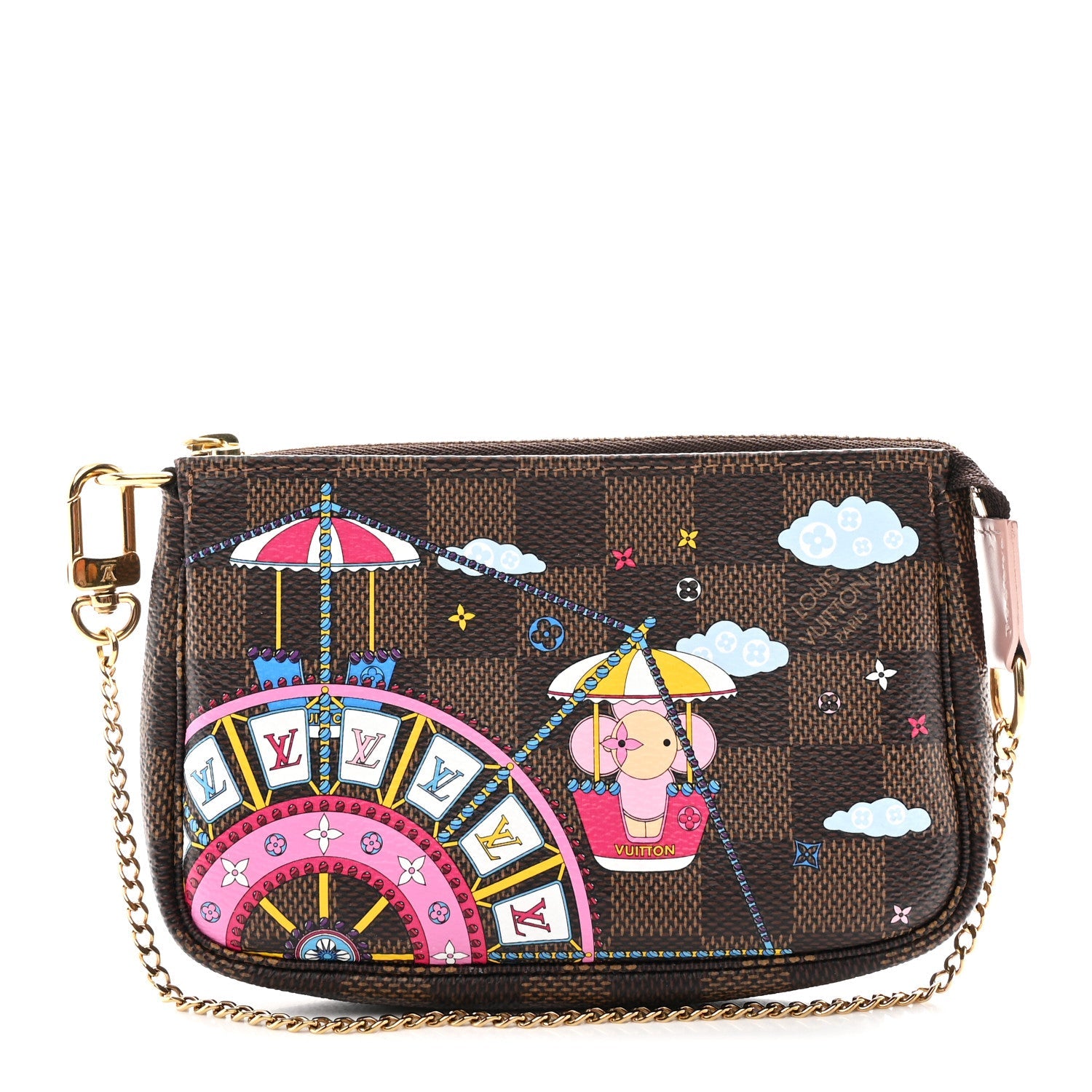 Louis Vuitton Damier Ebene 2020 Christmas Animation Big Wheel Mini Pochette Accessories Rose Ballerine
