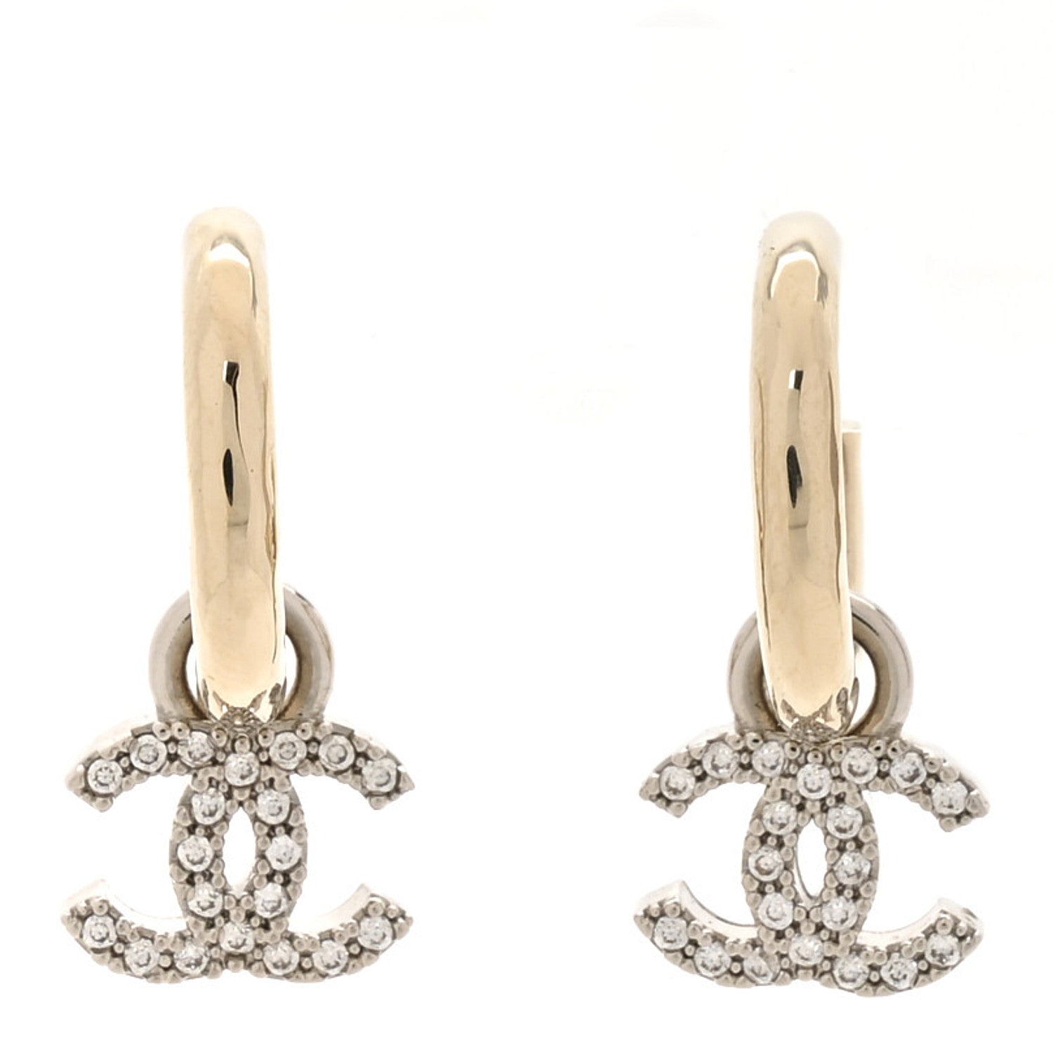 Metal Crystal CC Hoop Drop Earrings Gold
