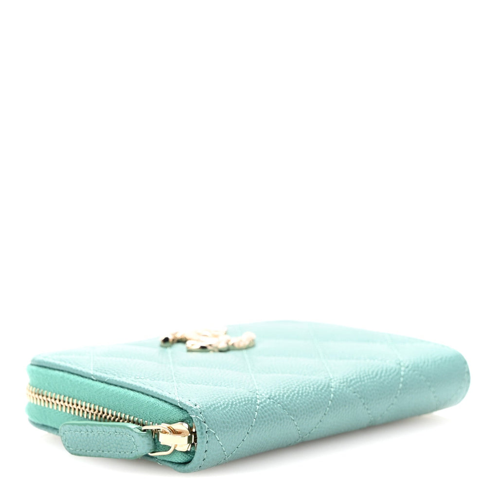 Caviar Quilted Zip Around Coin Purse Wallet Light Green