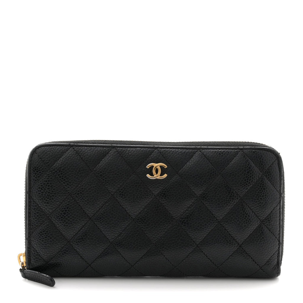 Caviar Quilted Large Gusset Zip Around Wallet Black