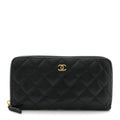 Caviar Quilted Large Gusset Zip Around Wallet Black