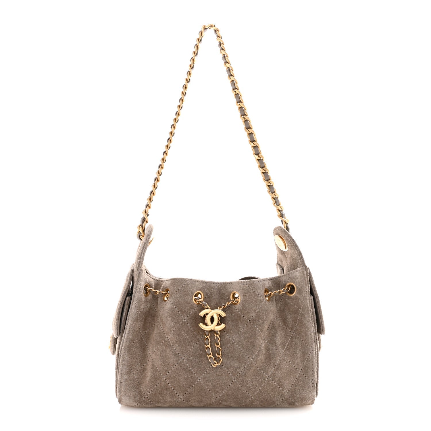 Chanel Suede Quilted Mini Chanel 25 Handbag Dark Grey