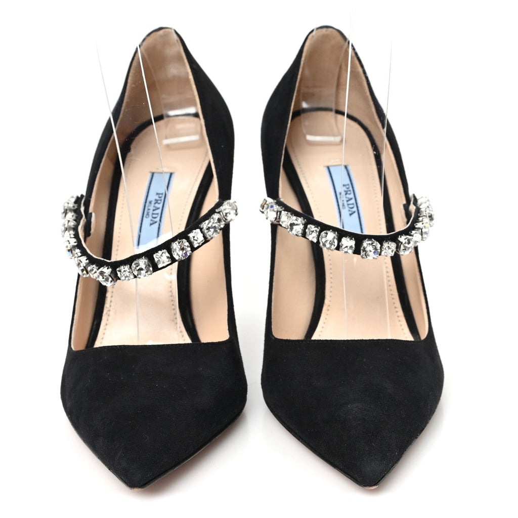 Prada Camoscio Crystal Pumps 37 Black