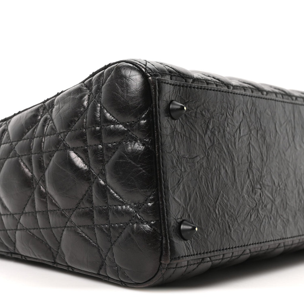 Christian Dior Crinkled Calfskin Cannage Medium Lady Dior Black