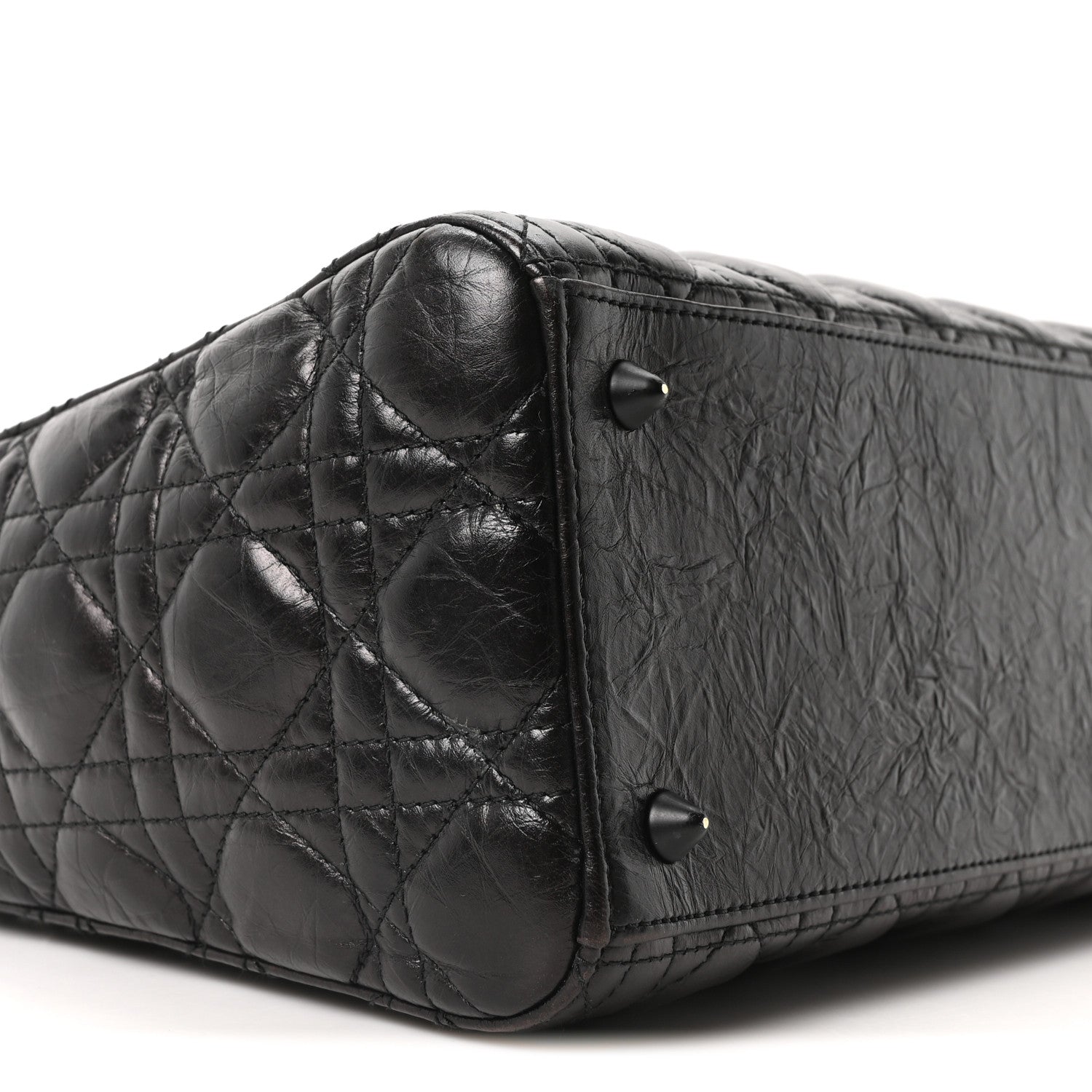 Christian Dior Crinkled Calfskin Cannage Medium Lady Dior Black