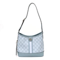 Gucci GG Supreme Monogram Textured Dollar Calfskin Web Small Ophidia Bucket Shoulder Bag Dusty Blue