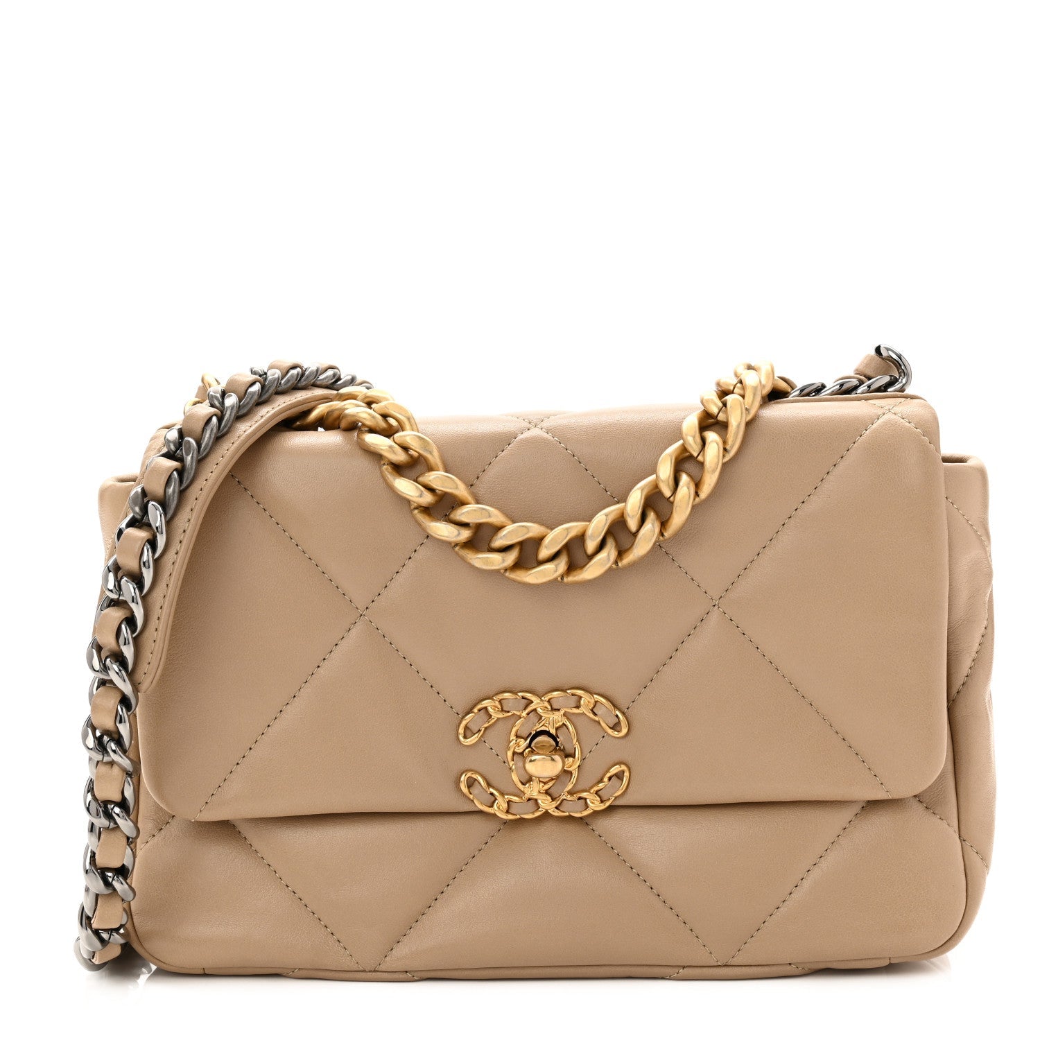 Chanel Lambskin Quilted Medium Chanel 19 Flap Dark Beige