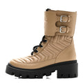 Gucci Nappa Frances GG Matelasse Platform Combat Boots 35 Natural Tan