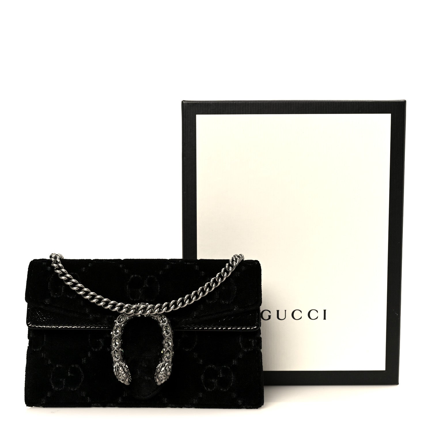 Gucci Velvet Skipper Crystal GG Monogram Super Mini Dionysus Shoulder Bag Black