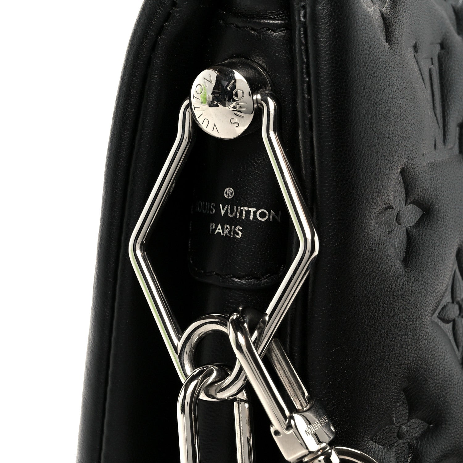 Louis Vuitton Lambskin Embossed Monogram Coussin PM Black