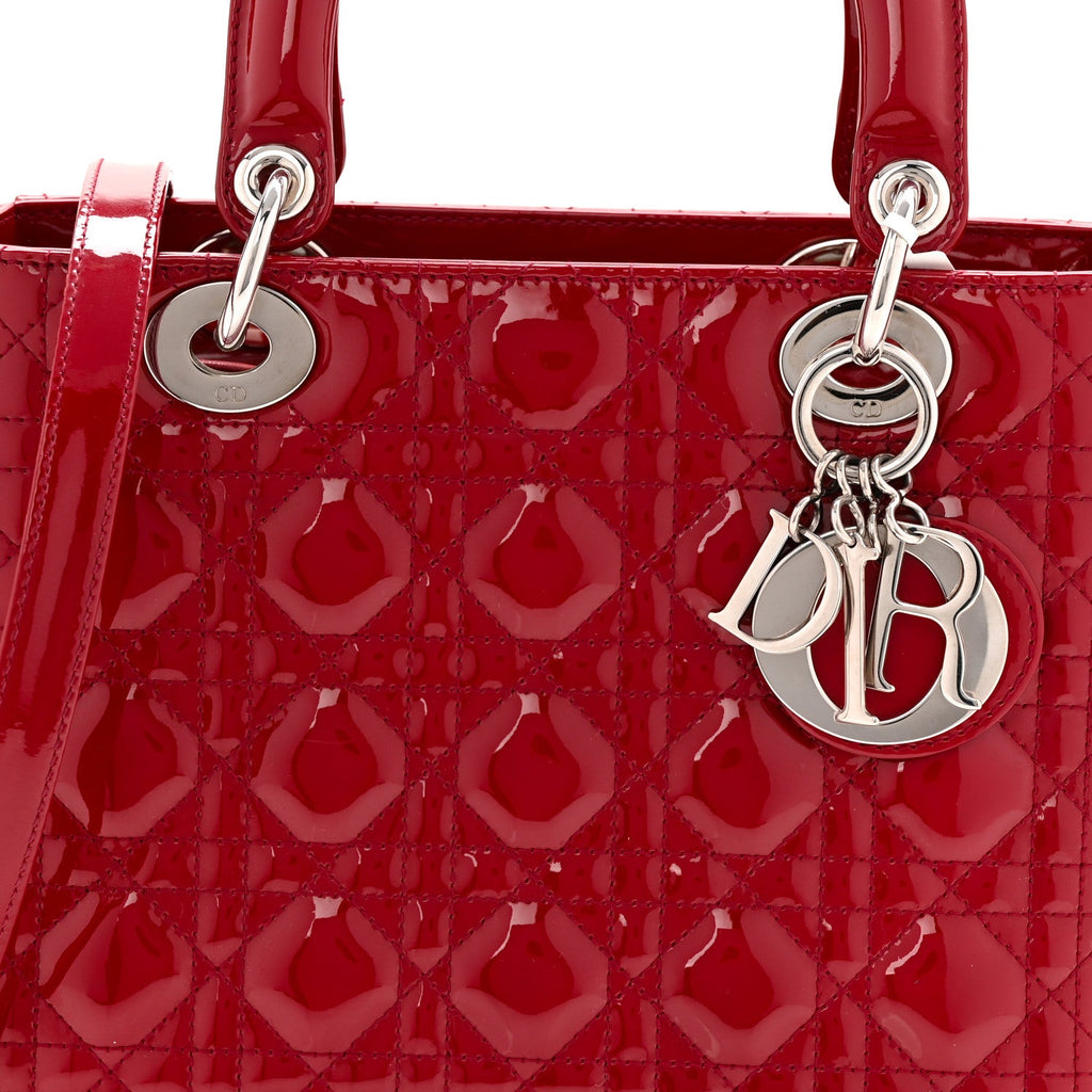 Christian Dior Patent Cannage Medium Lady Dior Red