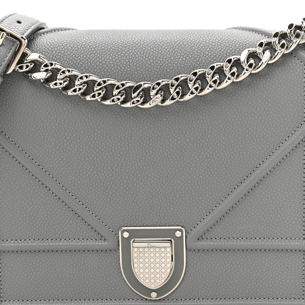 Christian Dior Grained Calfskin Medium Diorama Flap Bag Gris