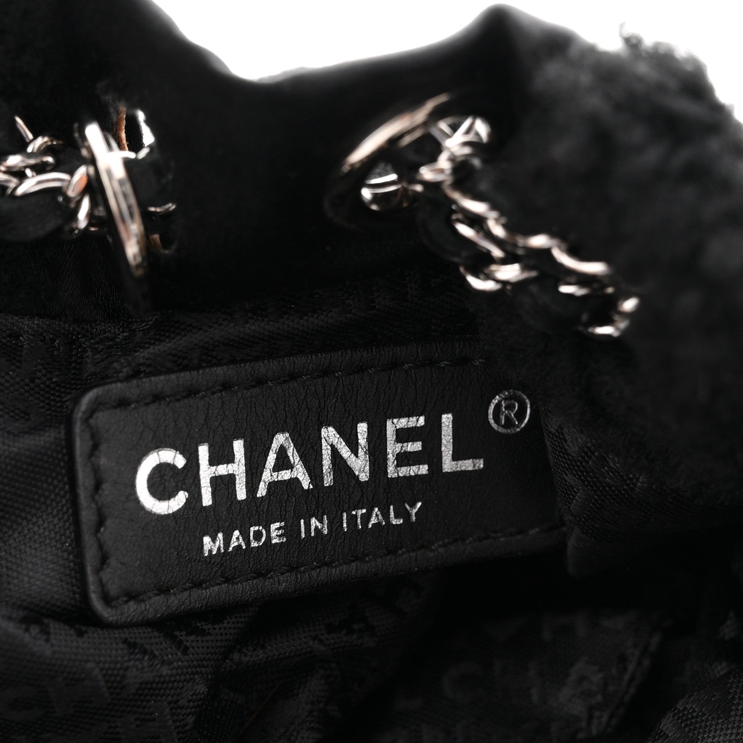 Chanel Fur Satin Drawstring Tassel Sac Cordon Shoulder Bag Black