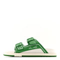 Louis Vuitton Calfskin Embossed Mens Script Trainer Mules 8 Green White