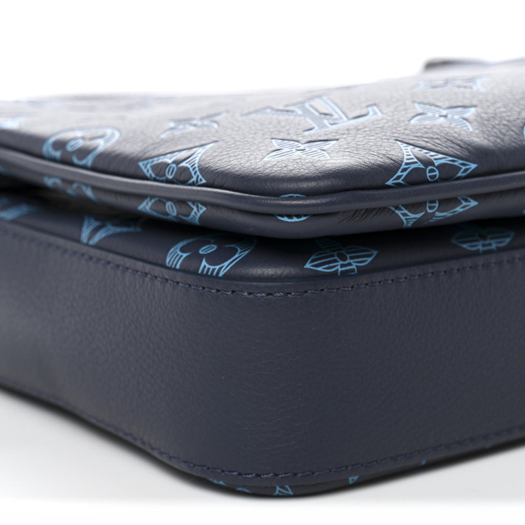Louis Vuitton Calfskin Monogram Shadow Trio Messenger Navy River Blue