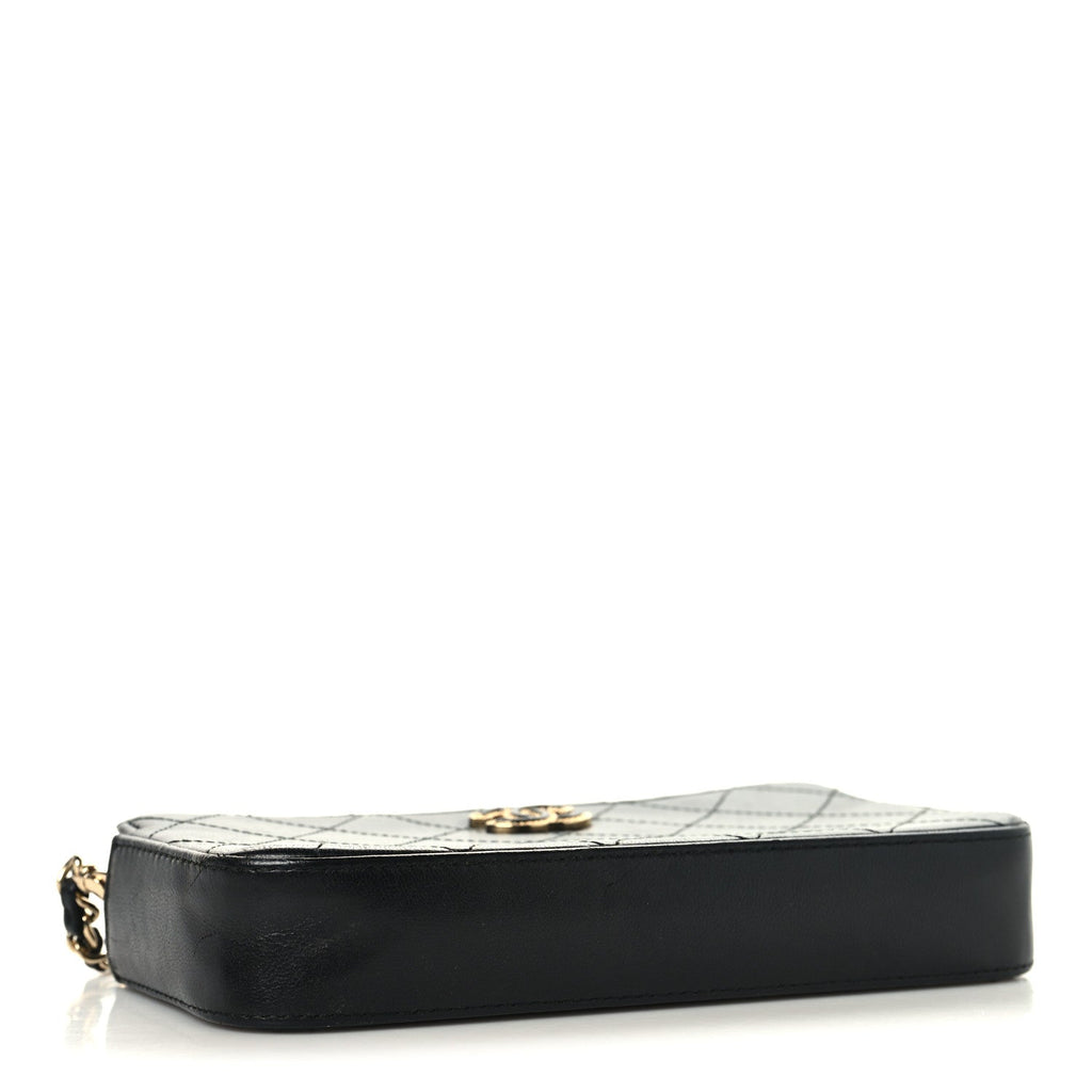 Chanel Goatskin Enamel Quilted Small Clutch With Chain Black