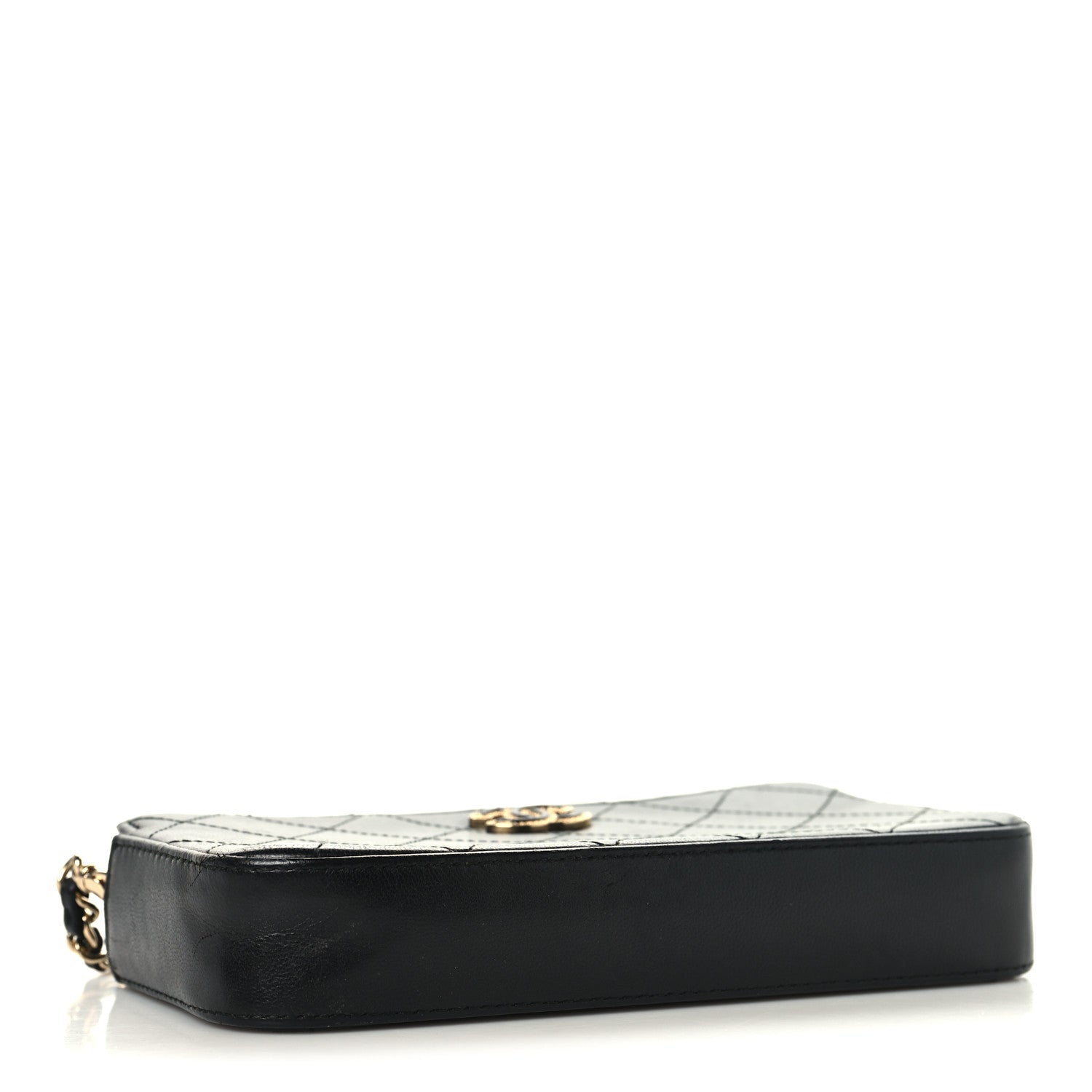 Chanel Goatskin Enamel Quilted Small Clutch With Chain Black
