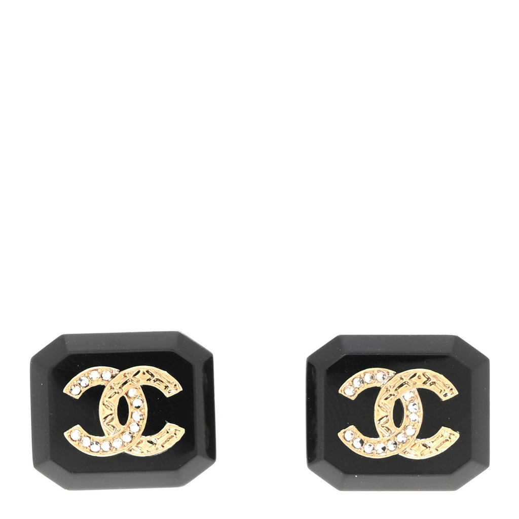 Enamel Strass CC Earrings Black